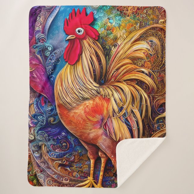 Couverture Sherpa Élégant coq coloré (Devant)