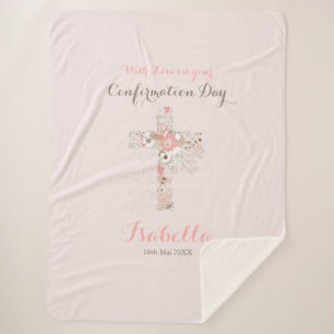 Couverture Sherpa Élégant croix florale de confirmation rose pâle