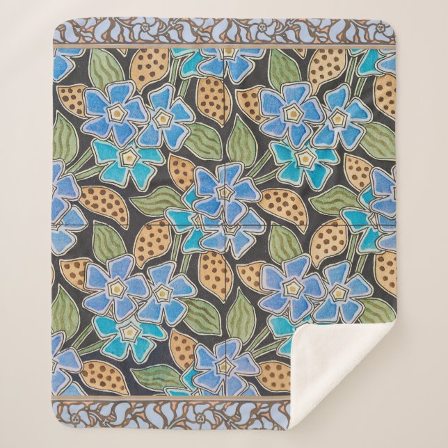 Couverture Sherpa Élégant Fleur Bleu Périwinkle Floral Classic (Devant)