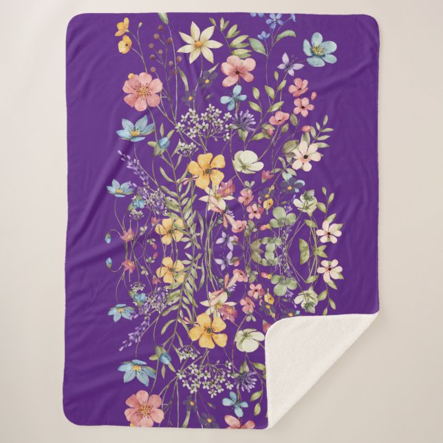 Couverture Sherpa Élégant Floral Pourpre Luxueux  (Devant)
