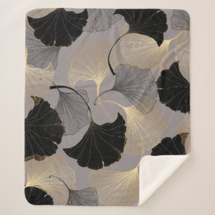 Couverture Sherpa Elégant Ginkgo en or, arrière - plan vintage.