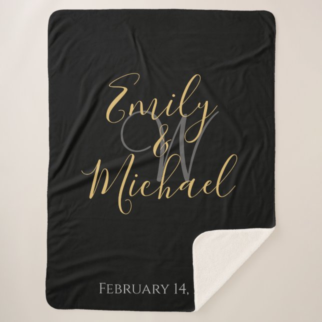 Couverture Sherpa Élégant Monogramme Initiale de Mariage en Script O (Devant)