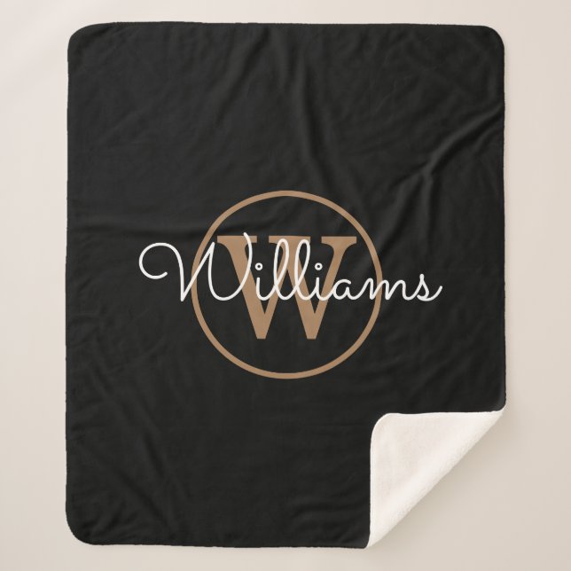 Couverture Sherpa Élégant monogramme noir or script (Devant)