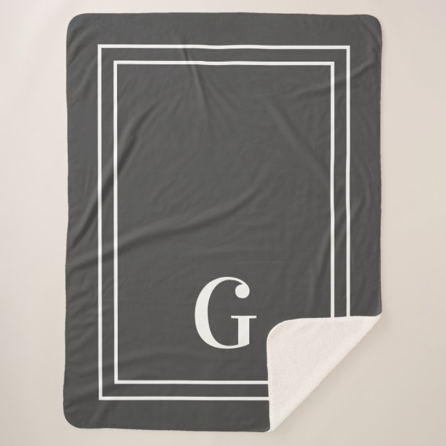 Couverture Sherpa Élégant Monogramme Pour Lui Gris & Blanc (Devant)