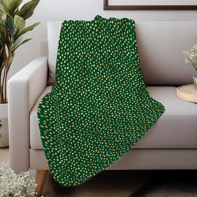 Couverture Sherpa Élégant Motif Emerald Green Gold Dots (Créateur téléchargé)