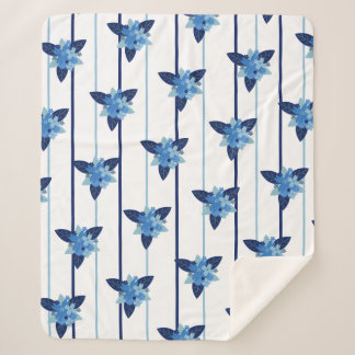 Couverture Sherpa Élégant motif floral strié monochromatique bleu