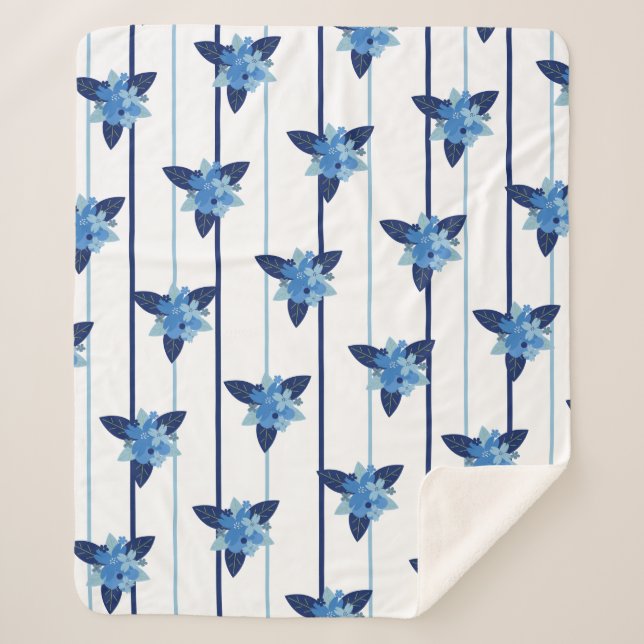 Couverture Sherpa Élégant motif floral strié monochromatique bleu (Devant)