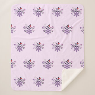 Couverture Sherpa Élégant motif floral violet violet gris rouge