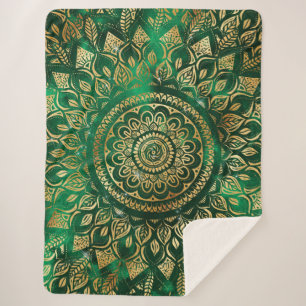 Couverture Sherpa Élégant or vert Mandala Floral