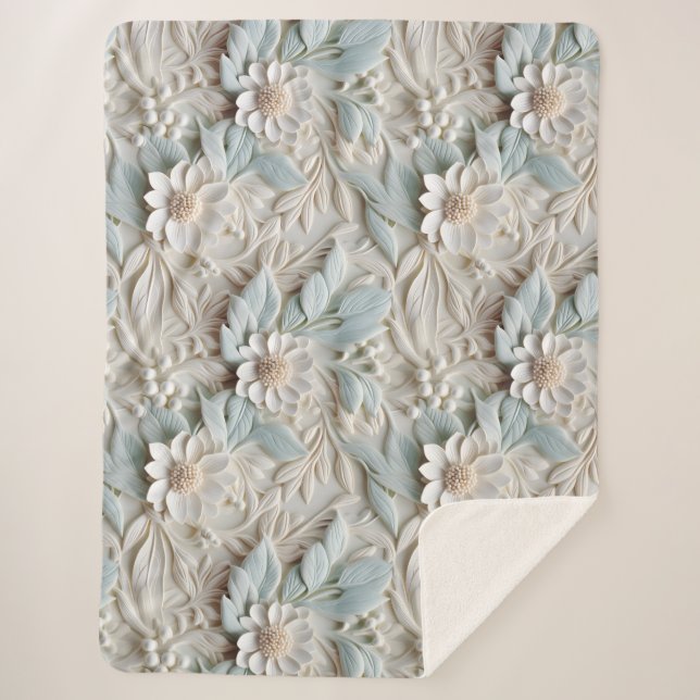 Couverture Sherpa Élégant Pastel de relief floral 3D incorporé (Devant)