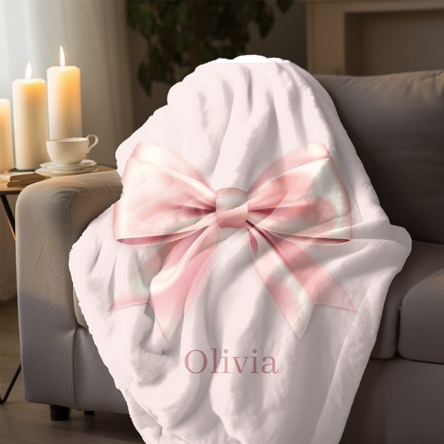 Couverture Sherpa Elégant Pastel Rose Bow & Nom Personnalisé (Créateur téléchargé)