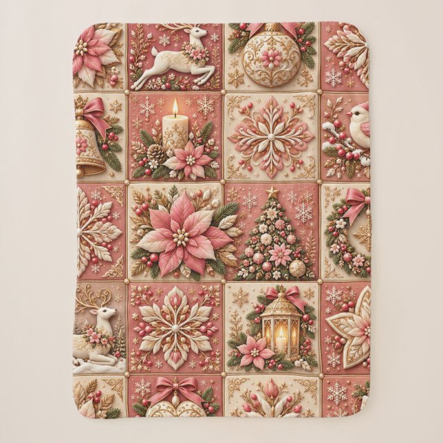 Couverture Sherpa Elegant Pink Christmas Patchwork Blanket (Devant)