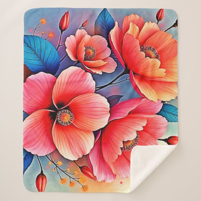 Couverture Sherpa Elegant Poppies: Radiant Nature Art (Devant)