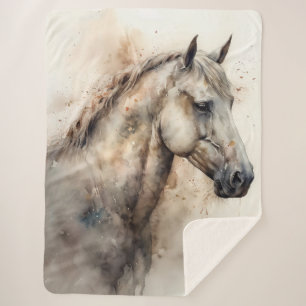 Couverture Sherpa Élégant Portrait de cheval Aquarelle Style équestr