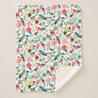 Élégant rose et vert motif Fleurs et oiseaux