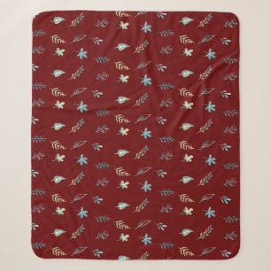 Couverture Sherpa élégant simple aquarelle botanique bébé bleu feuil