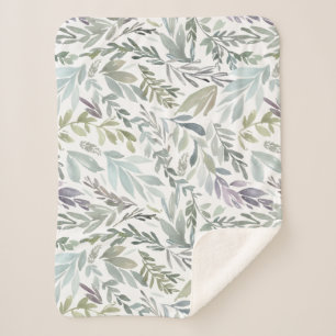 Couverture Sherpa Elégante aquarelle Bleue Vert Botanique