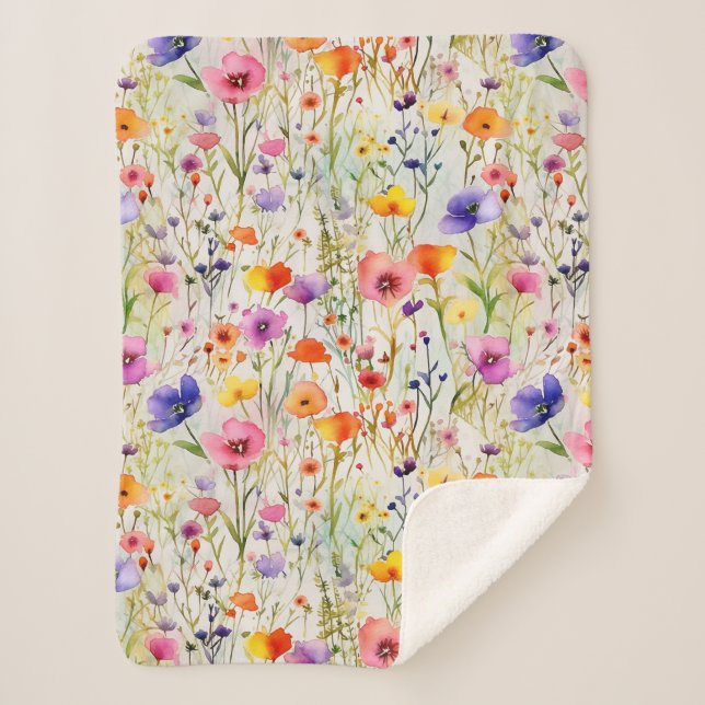 Couverture Sherpa Elégante aquarelle fleur sauvage colorée (Devant)
