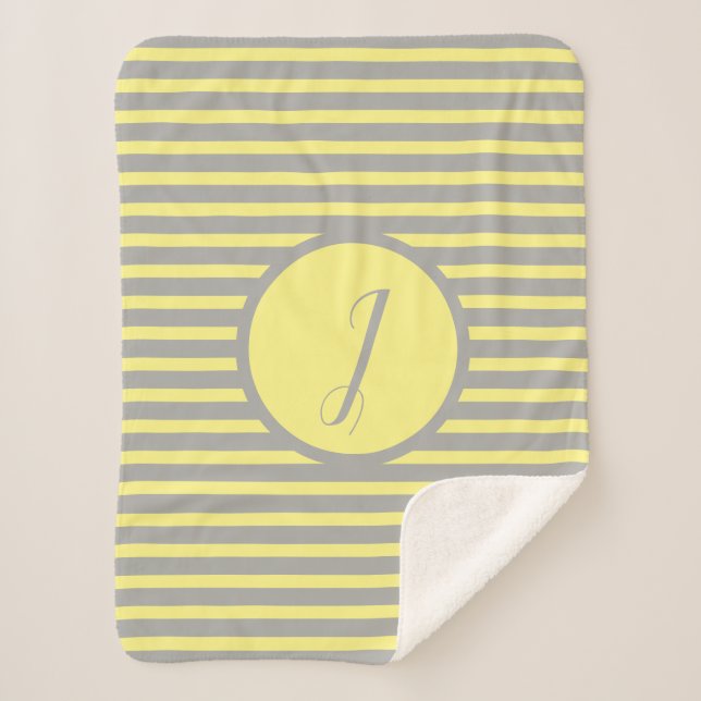 Couverture Sherpa Élégante bande Jaune J Monogramme Lance Blanche (Devant)