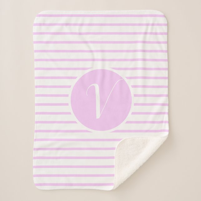 Couverture Sherpa Élégante Bandes Rose V Monogramme Latérale (Devant)