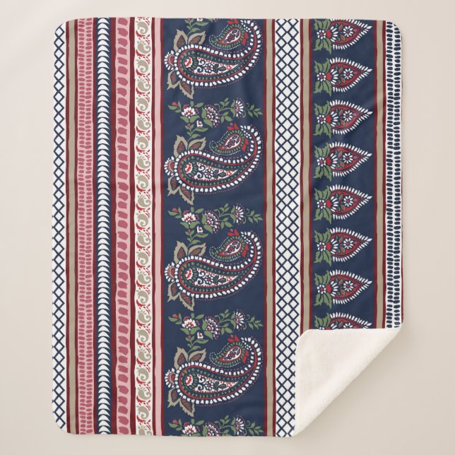 Couverture Sherpa Elégante Marine Paisley : Conception des frontière (Devant)