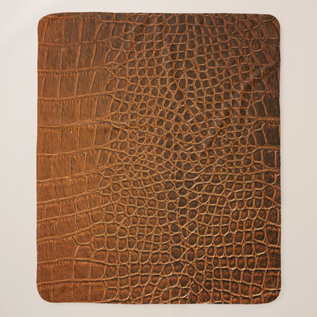 Couverture Sherpa Élégante texture en cuir de crocodile marron. (Devant)