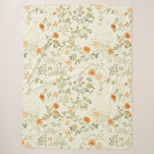 Couverture Sherpa Élégantes fleurs sauvages orange aquarelle
