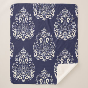 Couverture Sherpa élément motif transparent damassé bleu