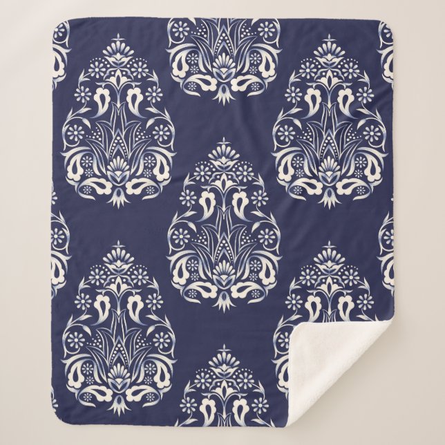 Couverture Sherpa élément motif transparent damassé bleu (Devant)