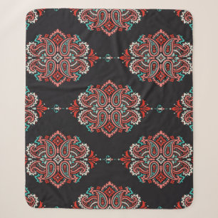 Couverture Sherpa éléments cachemire asiatique, motif vintage boho.