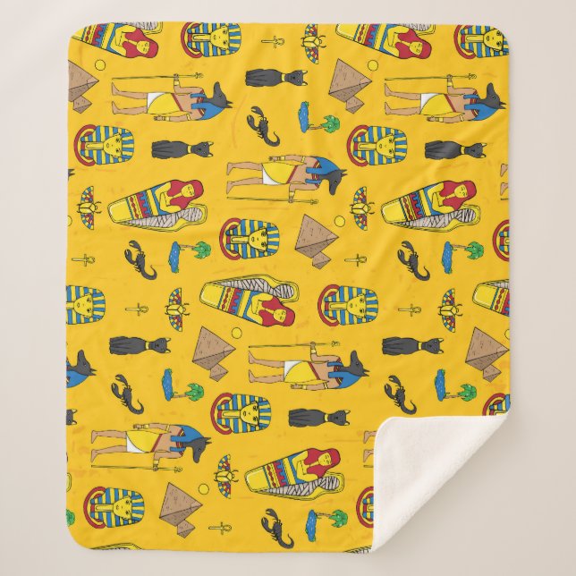 Couverture Sherpa éléments égyptiens, Anubis, motif pyramides. (Devant)