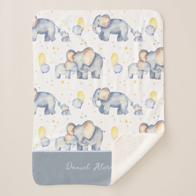 Couverture Sherpa Eléphant mignon bébé avec Aquarelle maman (Devant)