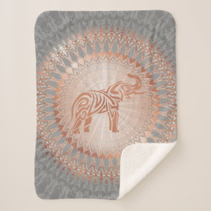 Couverture Sherpa Eléphant rose Gold Grey Mandala