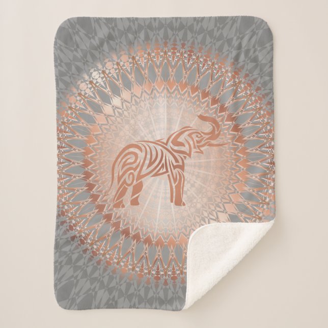 Couverture Sherpa Eléphant rose Gold Grey Mandala (Devant)