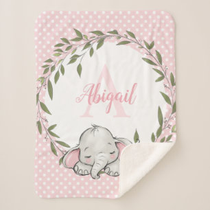 Couverture Sherpa Eléphant rose verdoyant Fille personnalisée