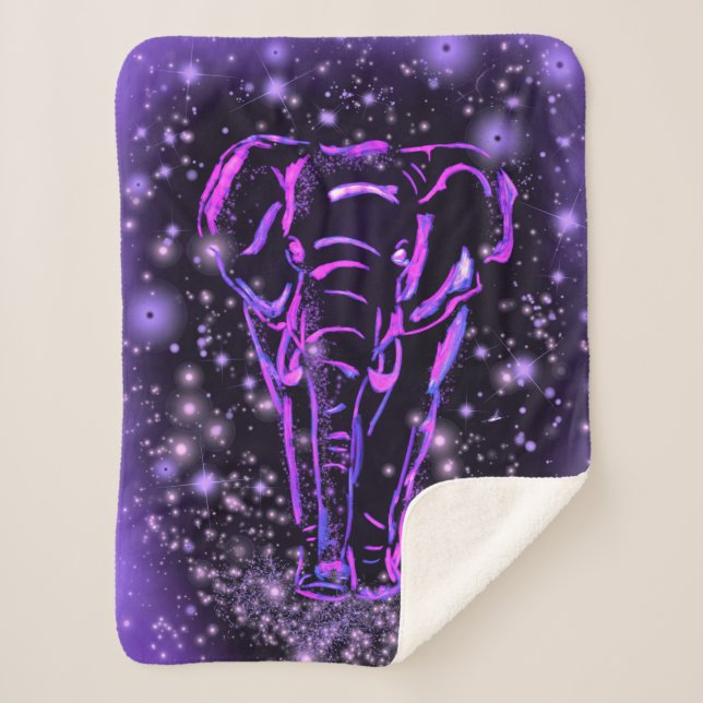 Couverture Sherpa Eléphant Violet Dans La Nuit Éti (Devant)