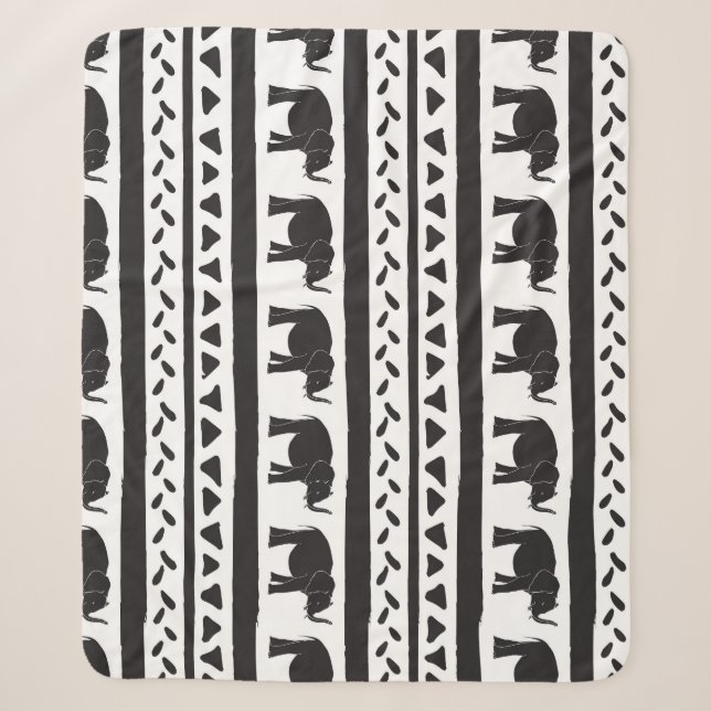 Couverture Sherpa Eléphants, lignes, triangles, sans couture décorat (Devant)