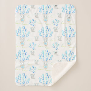 Couverture Sherpa Eléphants mignons Ballons & Nuages Baby Boy Motif