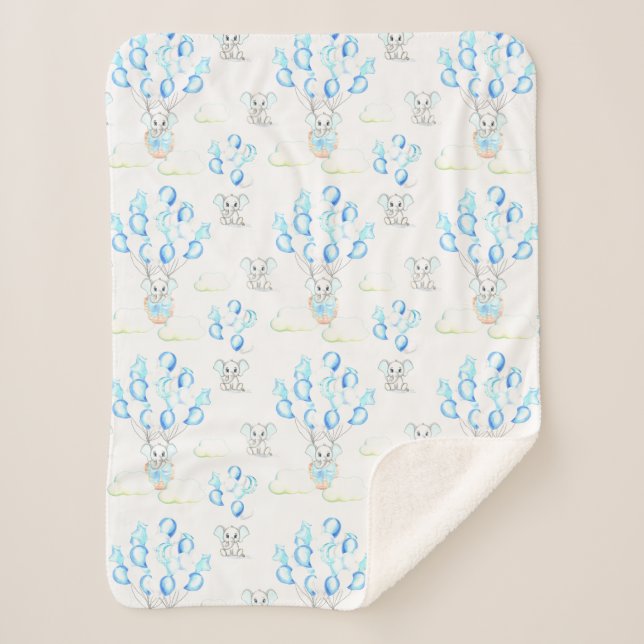 Couverture Sherpa Eléphants mignons Ballons & Nuages Baby Boy Motif (Devant)