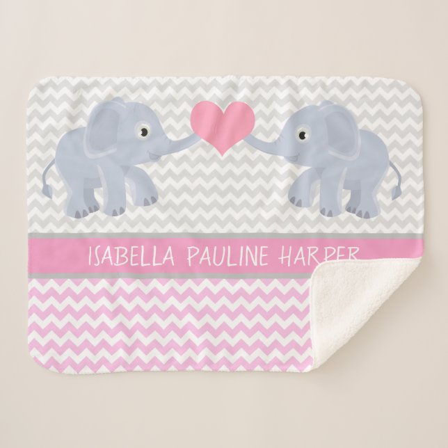 Couverture Sherpa Eléphants sur Chevron (Devant (Horizontal))