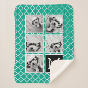 Couverture Sherpa Emerald & Black Instagram 5 Photo Collage Monogram