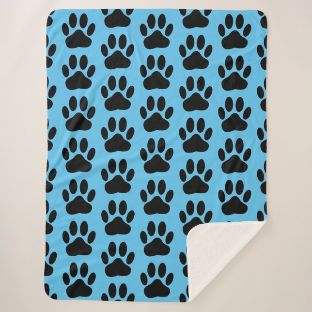 Couverture Sherpa Empreinte De Chien Sur La Blanche Sherpa Bleue (Devant)