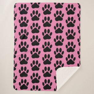 Couverture Sherpa Empreinte De Chien Sur Une Blanche Sherpa Rose