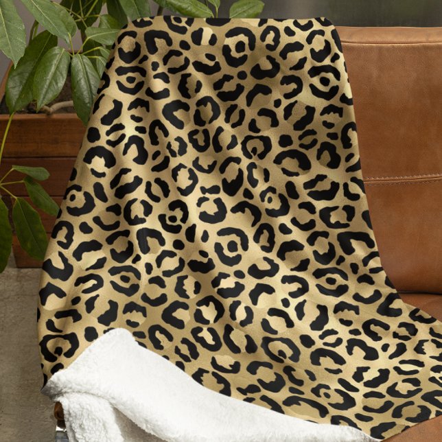 Couverture Sherpa Empreinte de léopard de luxe-Cosy Glam Animal Moti (Luxury Gold Leopard Print-Cozy Glam Animal Pattern Sherpa Blanket)