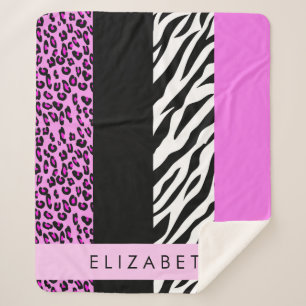 Couverture Sherpa Empreinte de léopard, Zebra Print, Rose, Votre nom