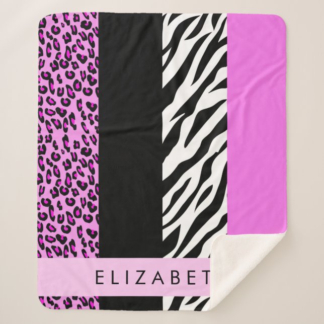 Couverture Sherpa Empreinte de léopard, Zebra Print, Rose, Votre nom (Devant)
