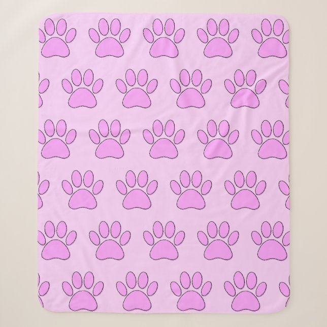 Couverture Sherpa Empreintes de pattes chiots en rose (Devant)