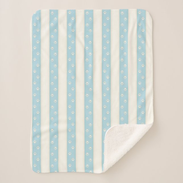 Couverture Sherpa Empreintes de pattes de chats Bleu pâle et Blancs  (Devant)
