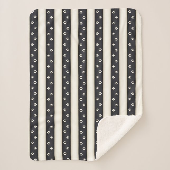 Couverture Sherpa Empreintes de pattes de chats Noir & Antique Blanc (Devant)