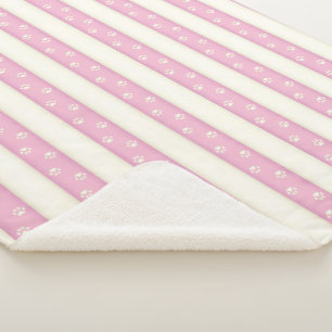 Couverture Sherpa Empreintes de pattes de chats rose et blanc d'anti
